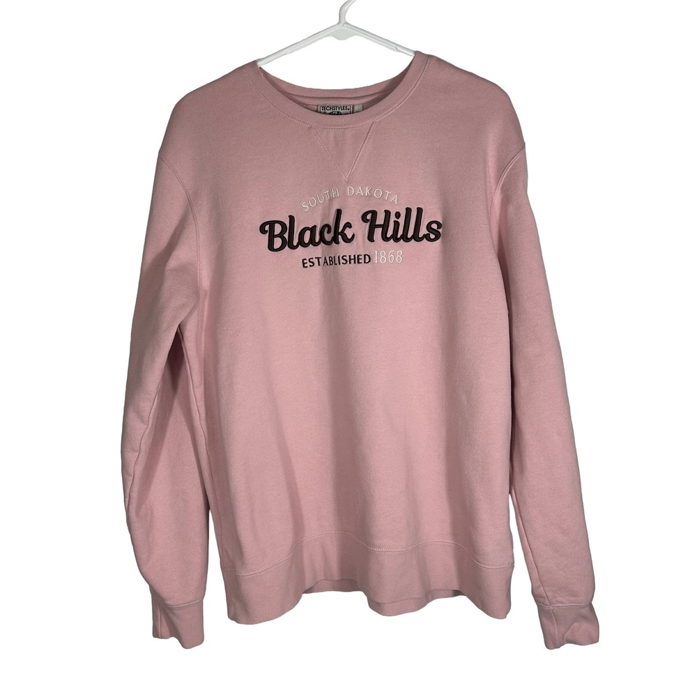 Techstyles Pink‎ Black Hills South Dakota Embroidered Crewneck Sweatshirt MD